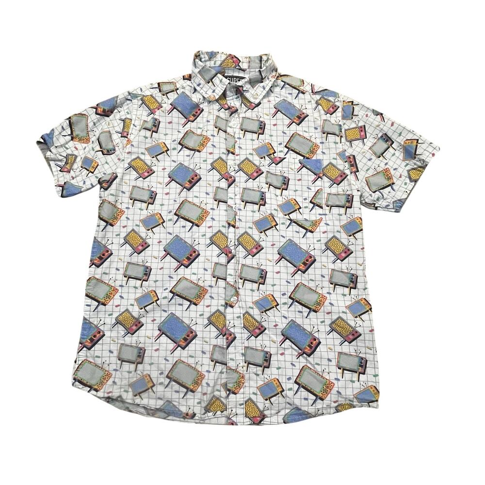 Super Massive Retro Television Shirt‎ Men Sz S Graphic Button Down 90s